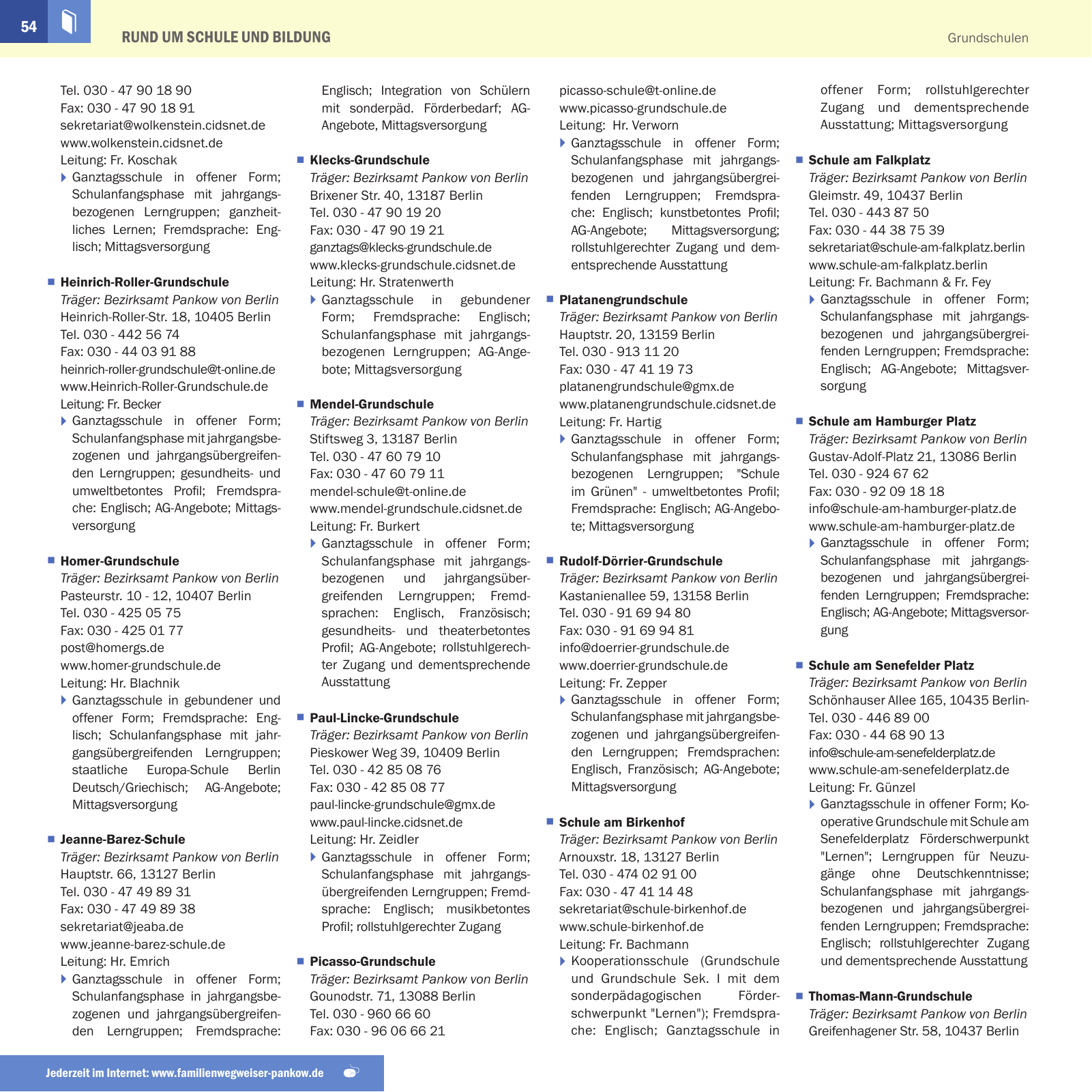 Vorschau Familienwegweiser Pankow 2016 Seite 54