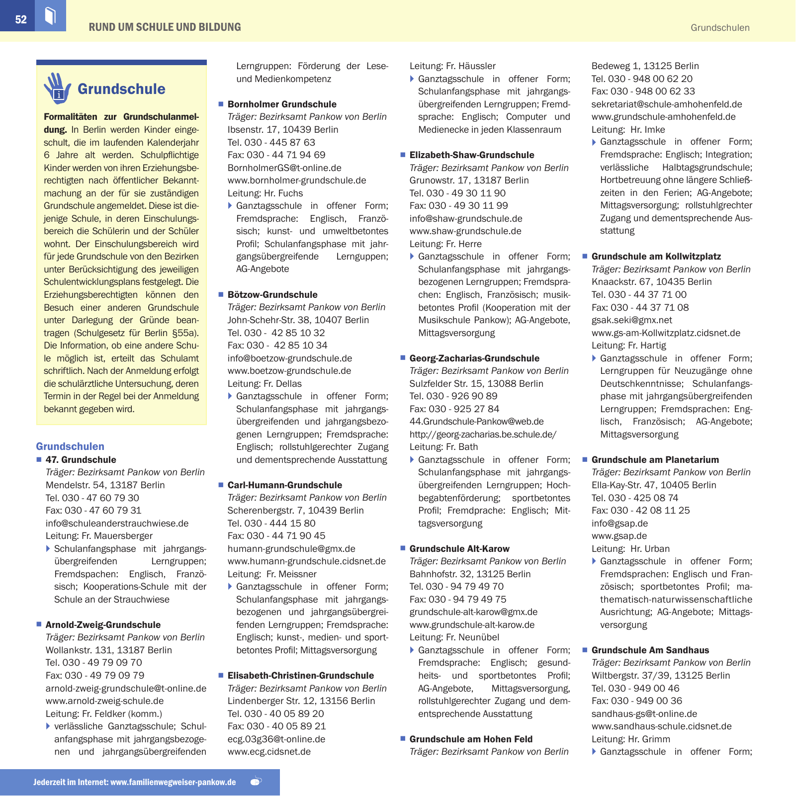 Vorschau Familienwegweiser Pankow 2016 Seite 52